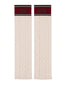 UGG knit socks laid flat, cream cable knit with maroon UGG cuff