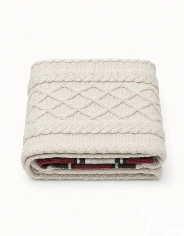 Folded cream UGG knit socks with striped lining