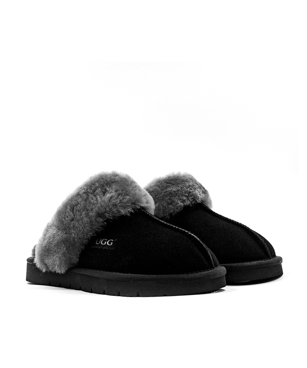 Black fuzzy ugg slippers deals